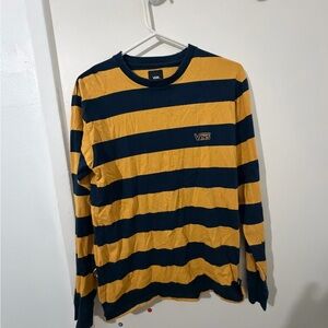 Vans Men's Long Sleeve Yellow and Black Striped Tee